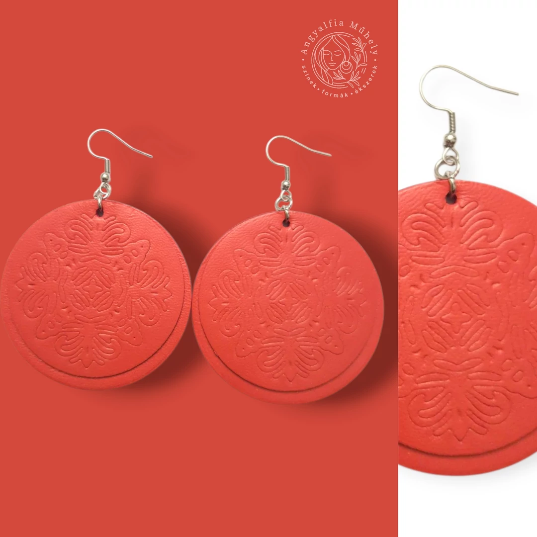 Korallpiros Mandala bőr fülbevaló