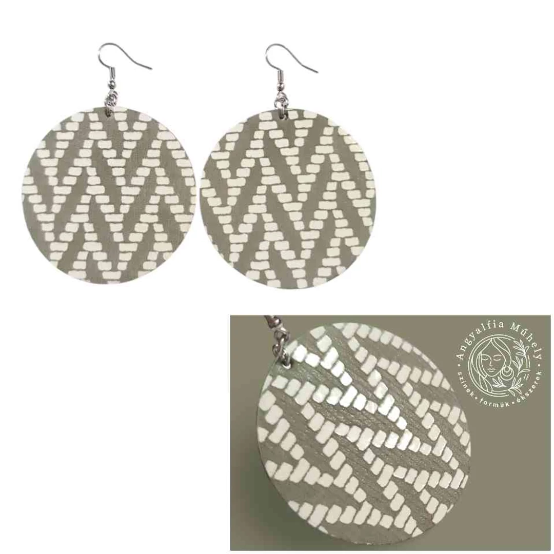 Olíva zöld -fehér minimalista bőr fülbevaló