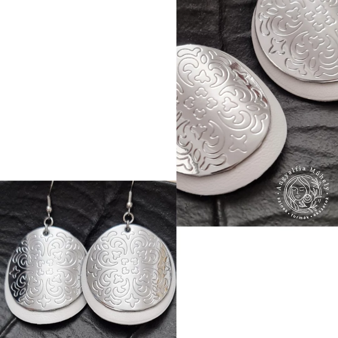 Fehér, ezüsttel Pajzs fülbevaló