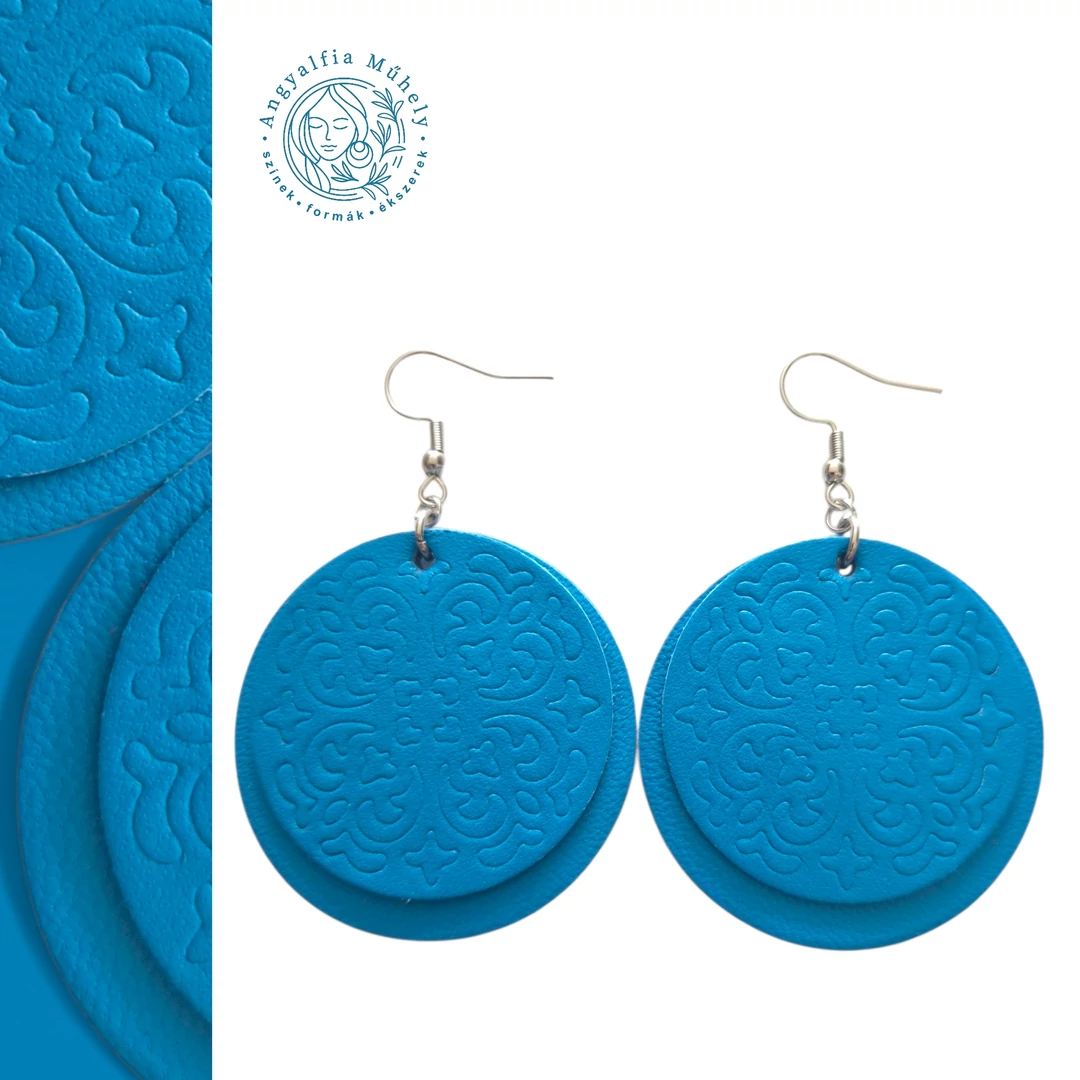 Türkizkék pajzs bőr fülbevaló
