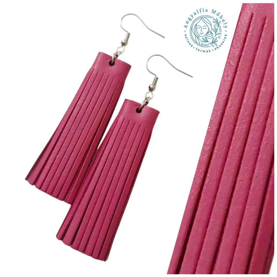 Magenta rojtos bőr fülbevaló