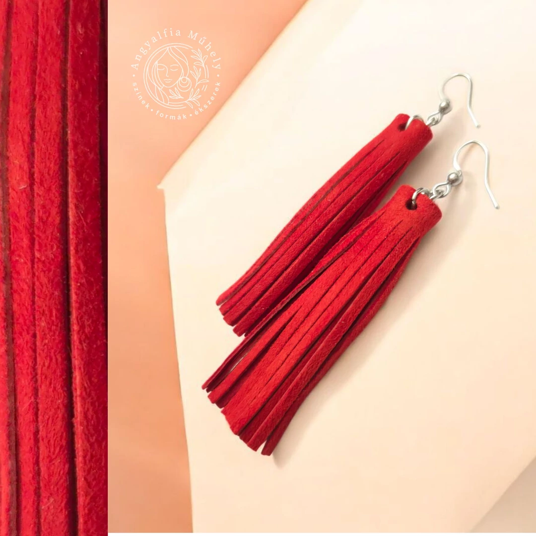 Piros rojtos velúrbőr fülbevaló