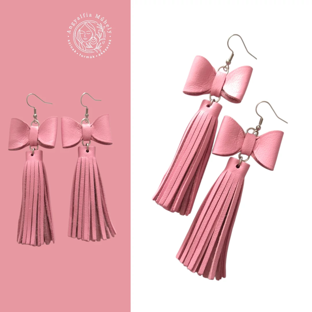 Rózsaszín masnis-rojtos bőrékszer