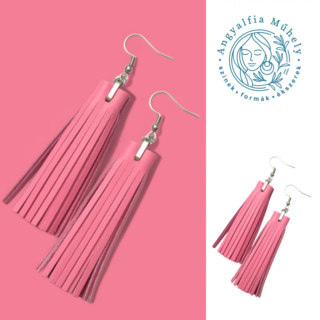 Gyönyörű rózsaszín rojtos bőr fülbevaló