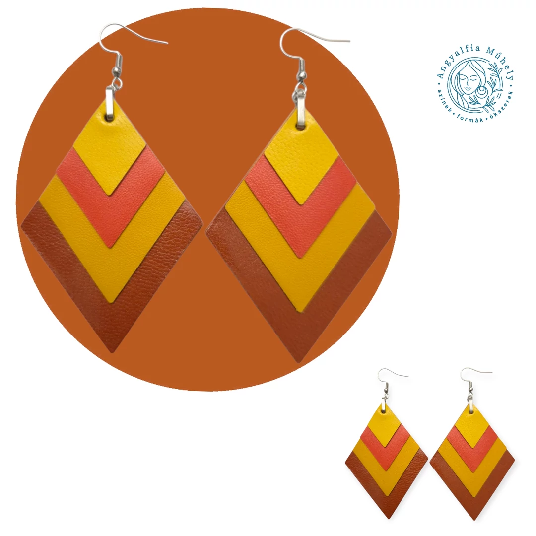 "Ősz húrja zsong" rombusz bőr fülbevaló