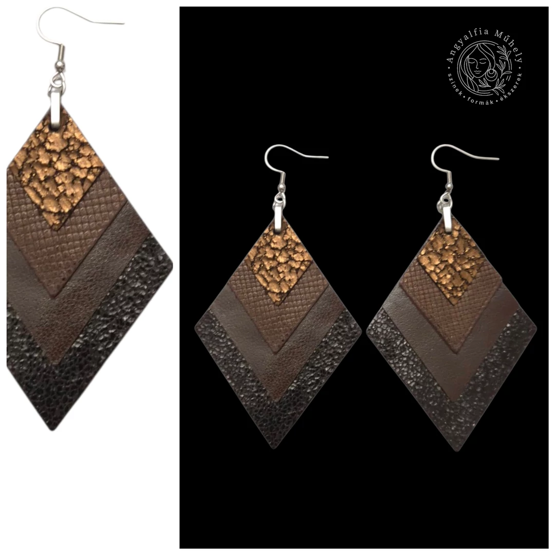 Csokoládékrém, rombusz bőr fülbevaló