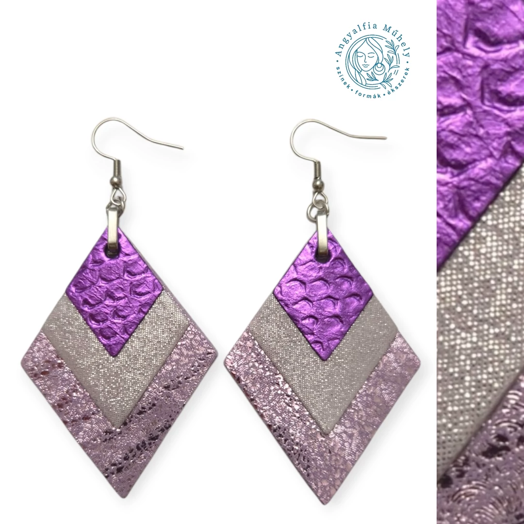 Metálfényes lila rombuszékszer
