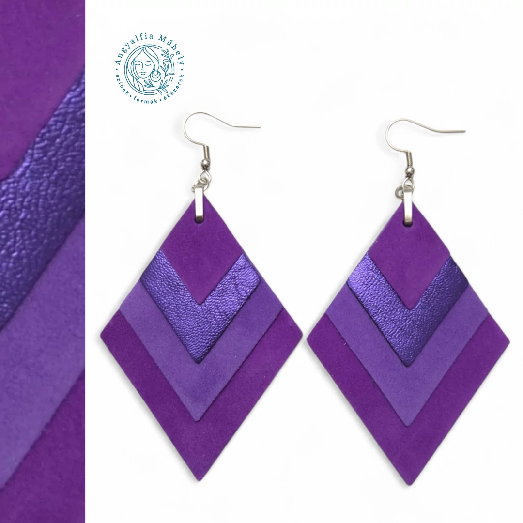 Különleges püspöklila rombusz fülbevaló