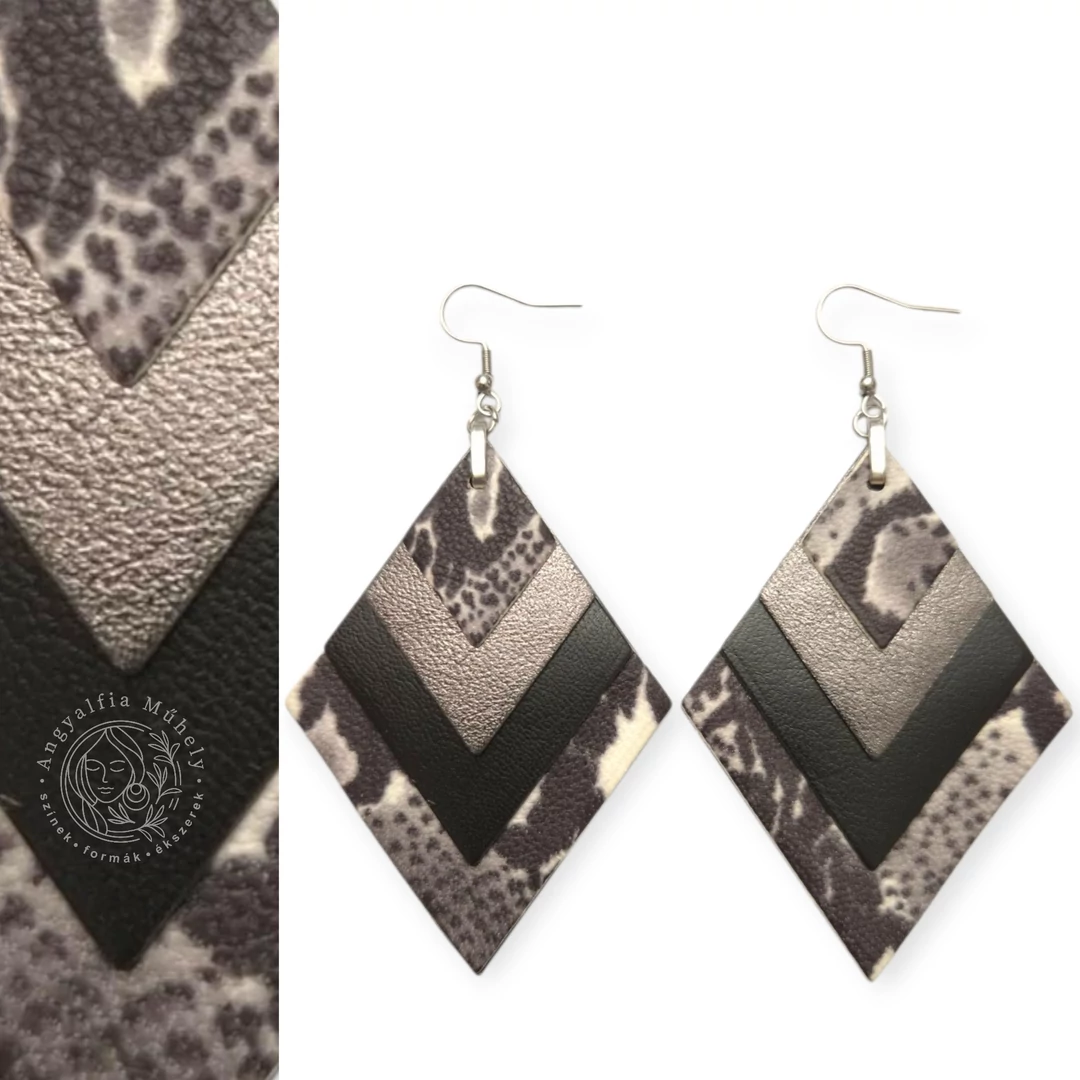 Rombusz bőr fülbevaló, akromatikus színekben 2.