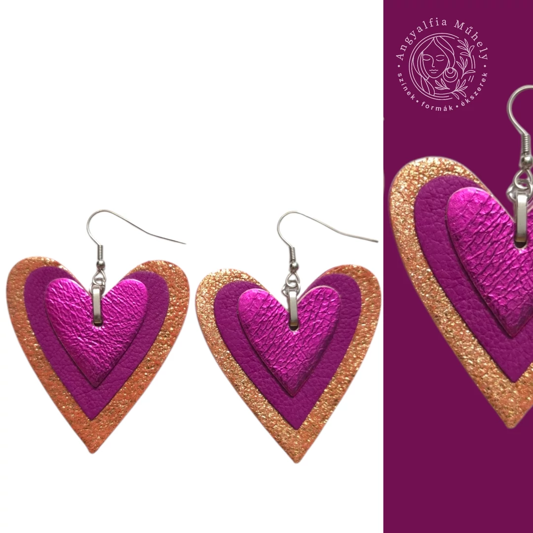 Purpur-rezes narancs Kisszívem bőr fülbevaló