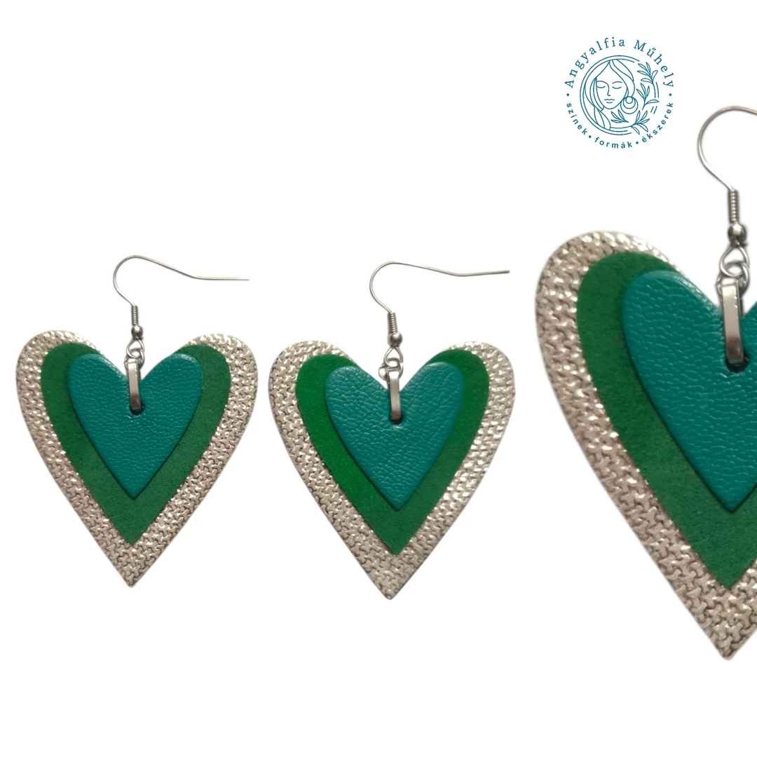 Zöld-bézses nude Kisszívem fülbevaló, ezüsttel