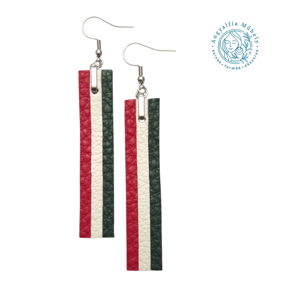 Piros-fehér-zöld téglalap bőrékszer