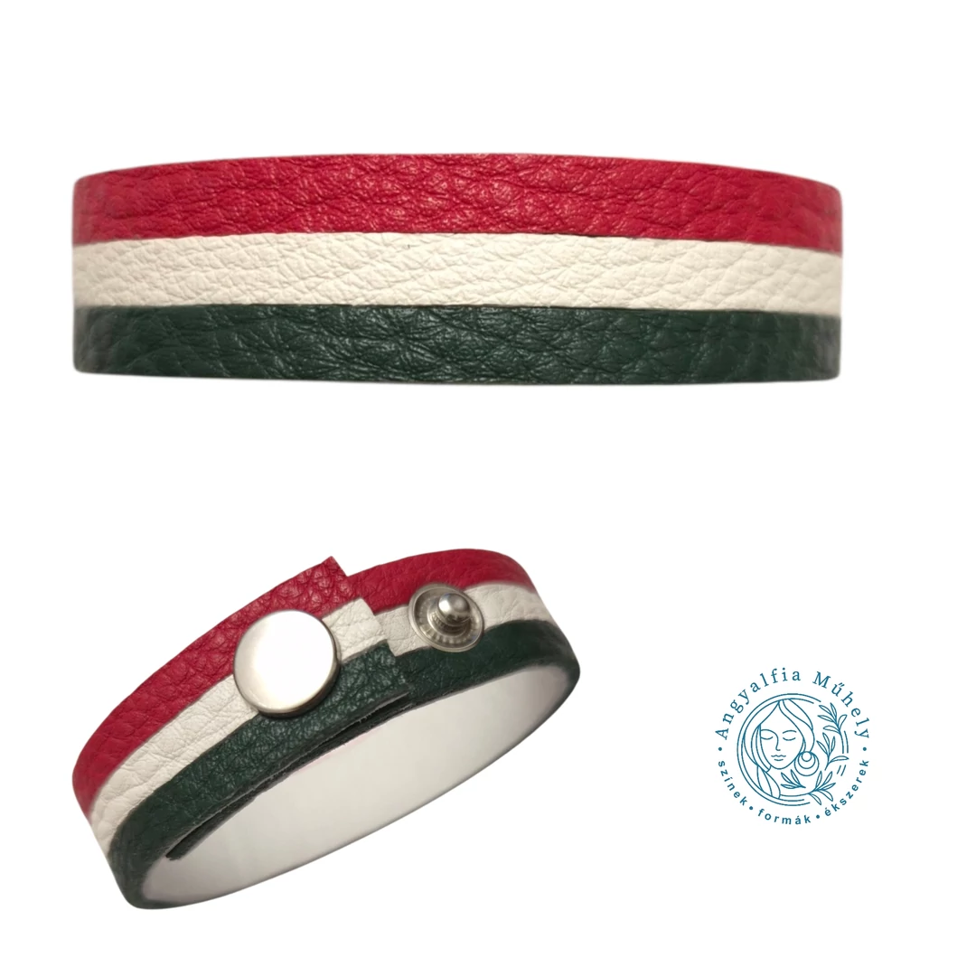 Piros-fehér-zöld bőr karkötő