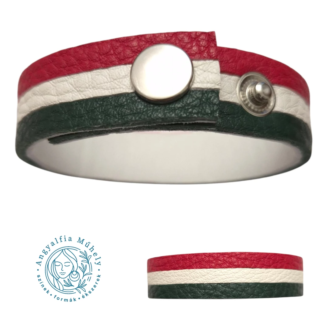 Piros-fehér-zöld, trikolor bőr karkötő
