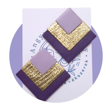 Lila-arany négyzet bőr fülbevaló