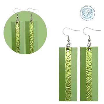 Fénylő kis zöldalma, csíkos téglalap bőrékszer