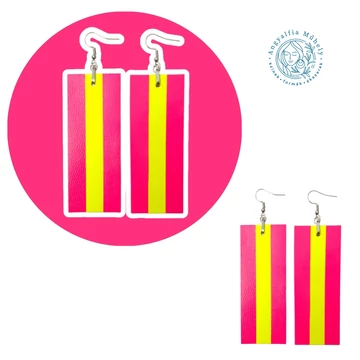 Neon pink-sárga csíkos bőrékszer