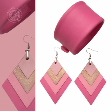 Rózsaszín rombusz bőr ékszerszett