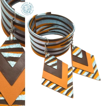 Limitált narancs-barna rombusz bőr ékszerszett