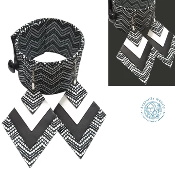 Geometrikus, mintázott fekete-fehér ékszerszett