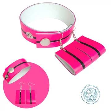 Neon pink csíkos bőr ékszerszett, limitált