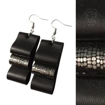 Csillogó grafit-ezüst hajtogatott fülbevaló, feketével