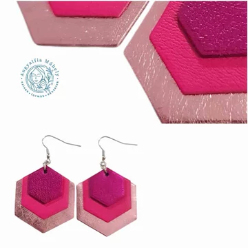 Rózsaszín-pink-fukszia hexagon fülbevaló