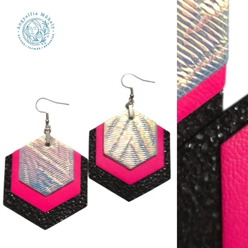 Színjátszós hexagon bőrékszer, neon pinkkel