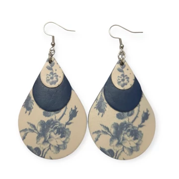 Rózsás csepp bőr fülbevaló