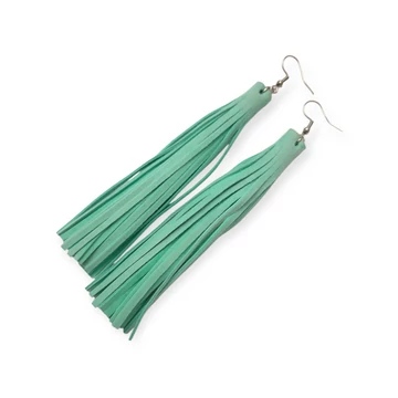 Almazöld rojtos bőr fülbevaló