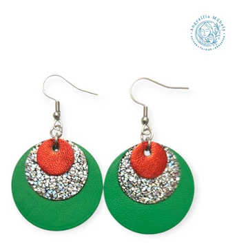 Narancs-zöld bőrékszer, sziporkázó ezüsttel