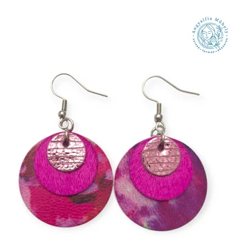 Extravagáns kör fülbevaló, pink-fukszia árnyalatokban