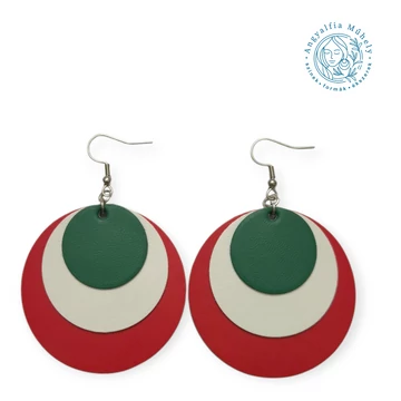 Piros-fehér-zöld, trikolor bőr fülbevaló