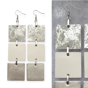 Ezüst-fehér négyszögek kapcsolódás bőrékszer