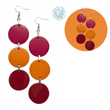 Narancs-magenta körkapcsolás lakkbőr fülbevaló