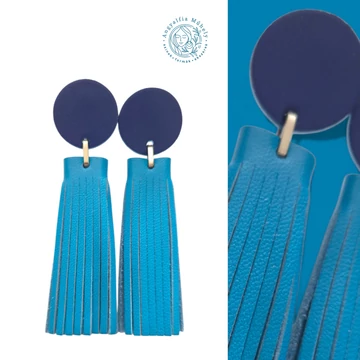 Türkiz-kék bőrékszer, rojttal