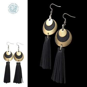 Arany és fekete kör-rojtos bőrékszer