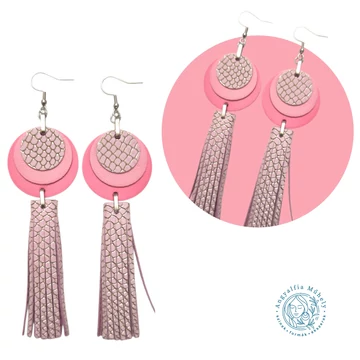 Rózsaszín-arany rácsos statement bőr fülbevaló