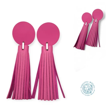 Gyönyörű bedugós-rojtos bőr fülbevaló, körrel