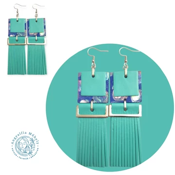 Türkizzöld statement bőrékszer, négyzettel