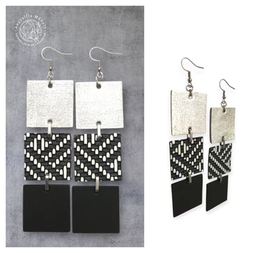 Feketén-fehéren négyszögek ékszer, ezüsttel