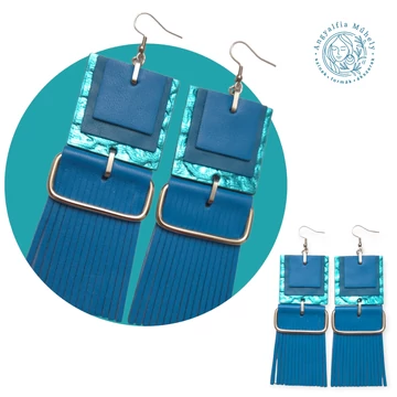 Statement türkiz bőrékszer, metálfénnyel