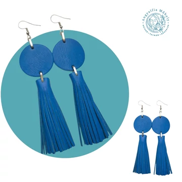 Királykék rojtos statement bőr fülbevaló