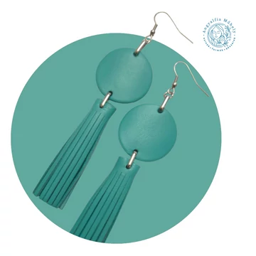 Türkizzöld rojtos statement bőr fülbevaló