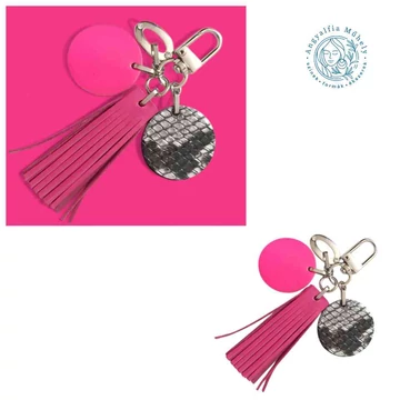 Neon pink-magenta  kulcstartó és táskadísz, ezüsttel