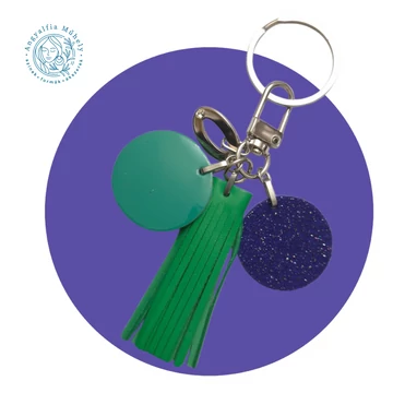 Zöld-lila táskadísz és kulcstartó