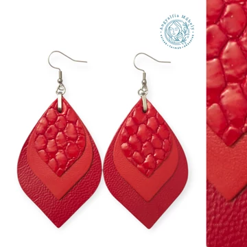 Tűzpiros levél bőr fülbevaló
