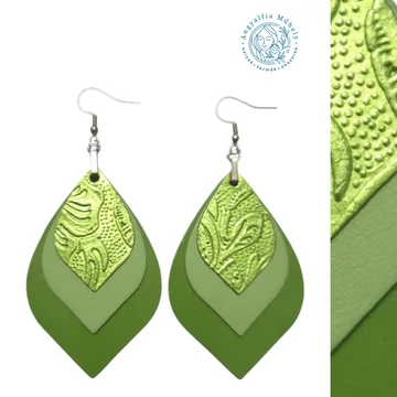 Fénylő zöldalma levél bőr fülbevaló