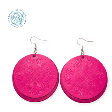 Pink-magenta Mandala bőr fülbevaló