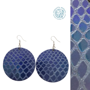 Irizáló kék bőr fülbevaló, minimalista kör